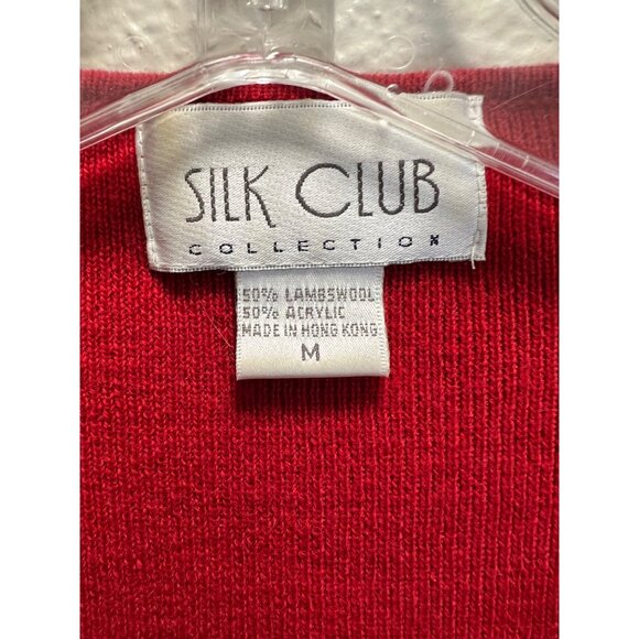 Silk Club Red Cardigan With Black Floral Beaded Embroidery Womens Medium Long - Picture 4 of 7